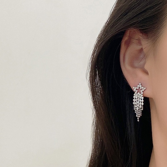 Any 2/$20! Silver Crystal Pave Shooting Star Stud Earrings - Picture 2 of 6